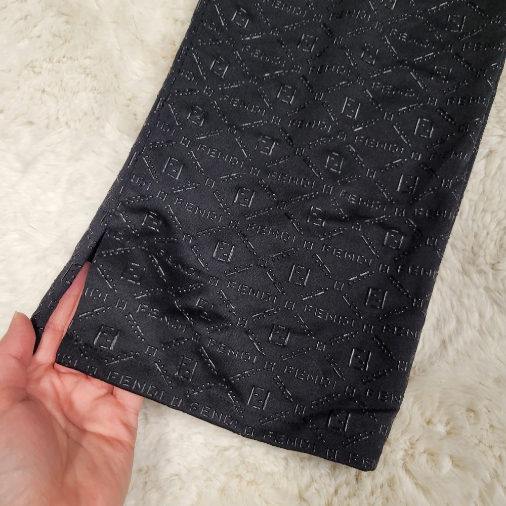 Vintage Fendi FF Zucca Monogram Embossed Pants Black Straight Leg Y2K Designer - Picture 2 of 12